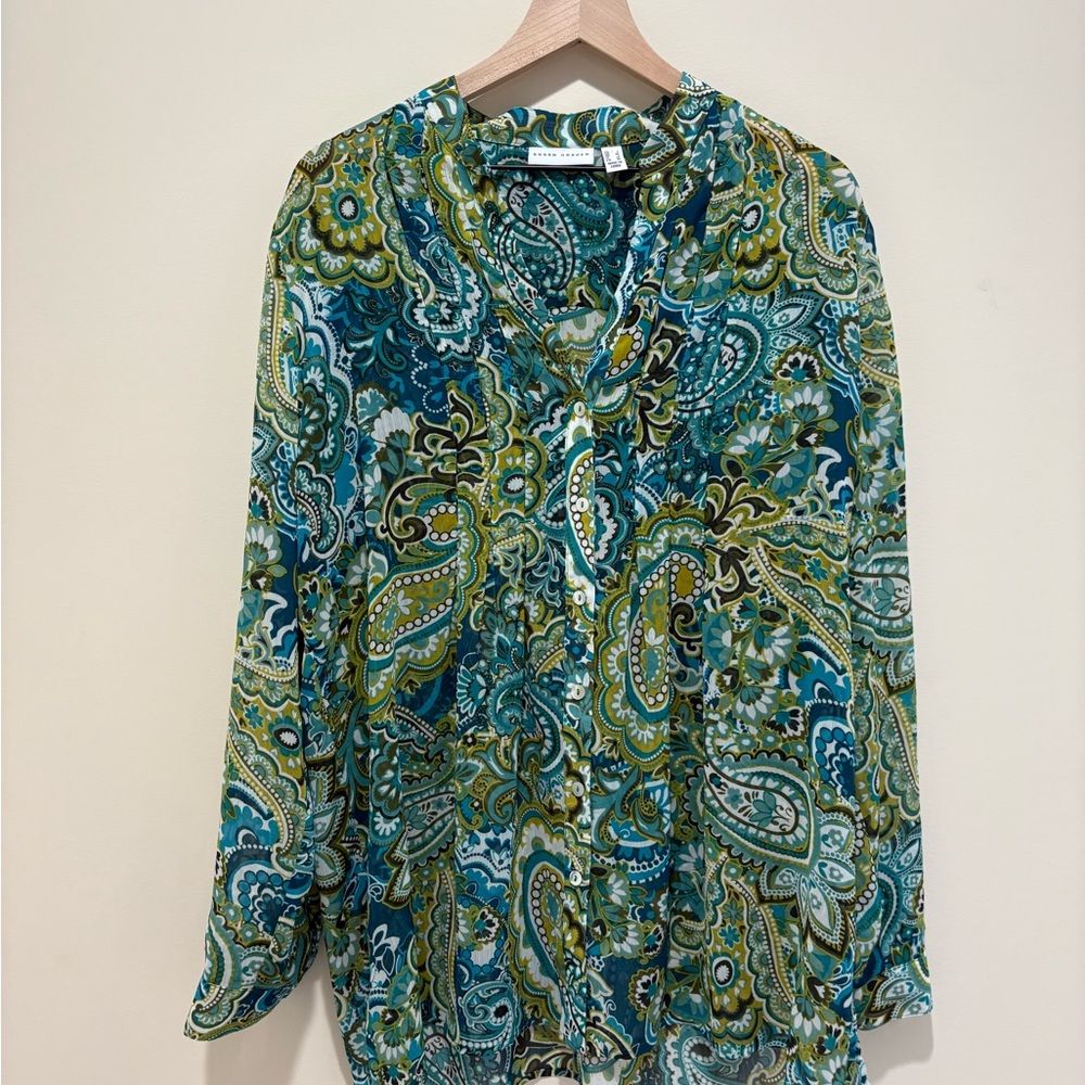 Susan Graver Button Front Sheer Blouse - Picture 3 of 6